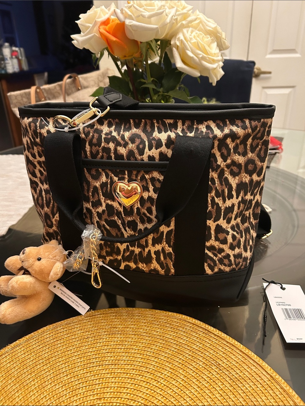NWT LVE BETSEY Johnson  Leopard Print Tote Bag with Heart Charm
